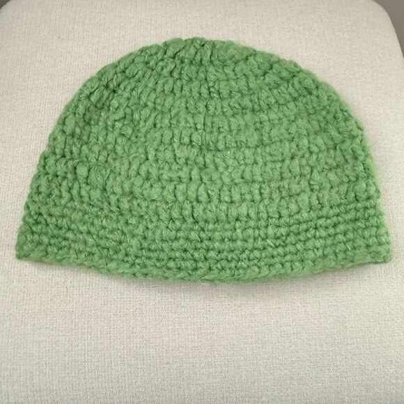 Chunky Fuzzy Crochet Hat Toque Green with White Daisy - Picture 5 of 6